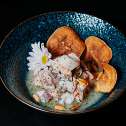 Ceviche Kongo (Cítrico) — Salmão, Peixe Branco(Do Dia) e Leite de Tigre