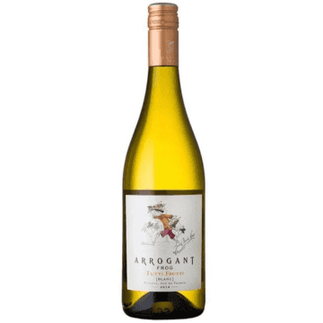 Arrogant Frog Tutti-Frutti — Uvas: Colombard, Chardonnay, Grenache Blanc, Vermentino, Sauvignon Blanc, Viognier e Muscat. Coloração limão claro, tons verdeais. Nariz cítrico, tropical, também de ervas e flores. Macio e bem integrado em boca, muito fácil de se beber, belo frescor que aporta suculência.